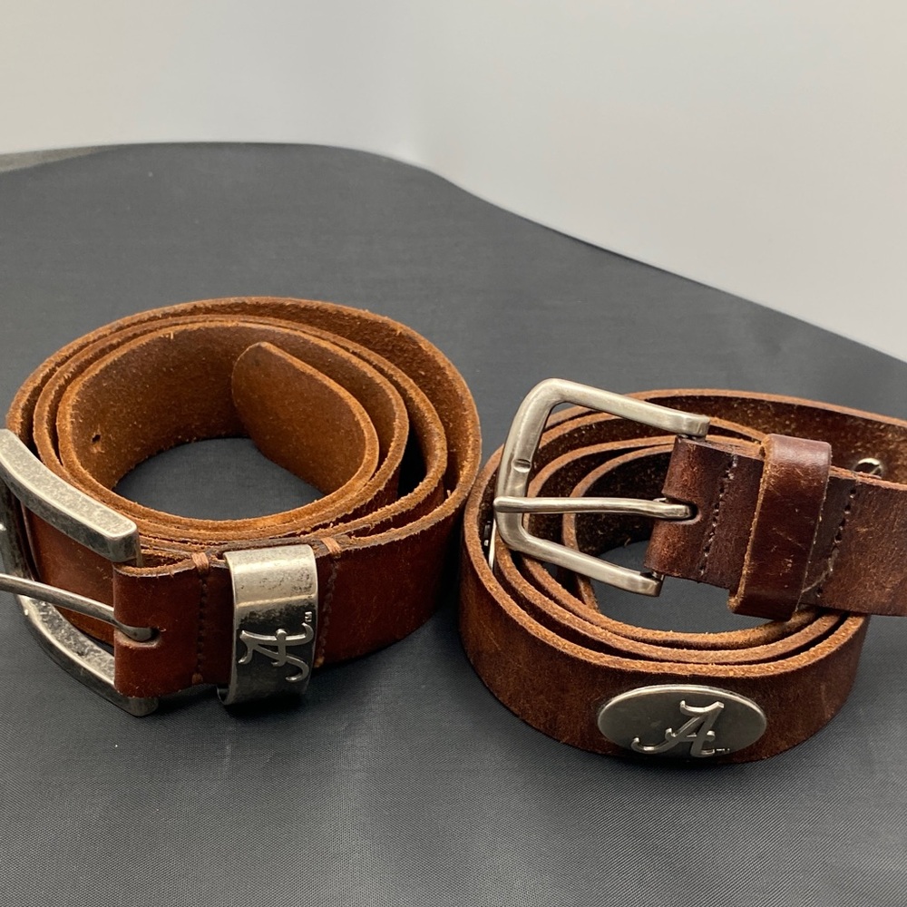 Men's  Alabama Brown Leather Belt with  logo-cowhide and full grain Leather sz38